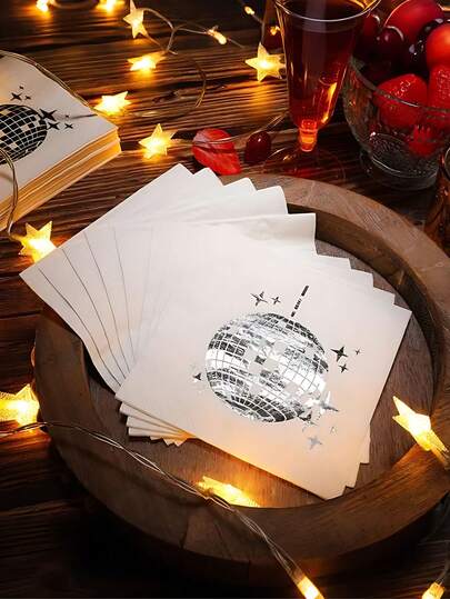 20张/包 迪斯科派对鸡尾酒餐巾纸，时尚一次性70、80、90年代派对用品，迪斯科鸡尾酒餐巾纸，适用于订婚、生日、毕业典礼、婴儿派对、情人节等场合（黑色）