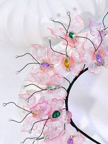 1件粉色水晶蝴蝶皇冠头饰，仙女风发饰，适合舞会、晚宴、摄影、情人节、女士服装