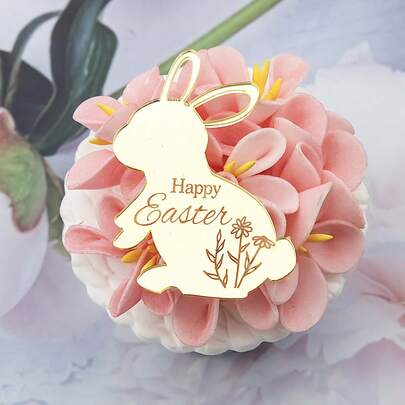 12/24 件装 快乐复活节兔子金色镜面亚克力纸杯蛋糕装饰插牌 复活节蛋糕装饰 派对用品