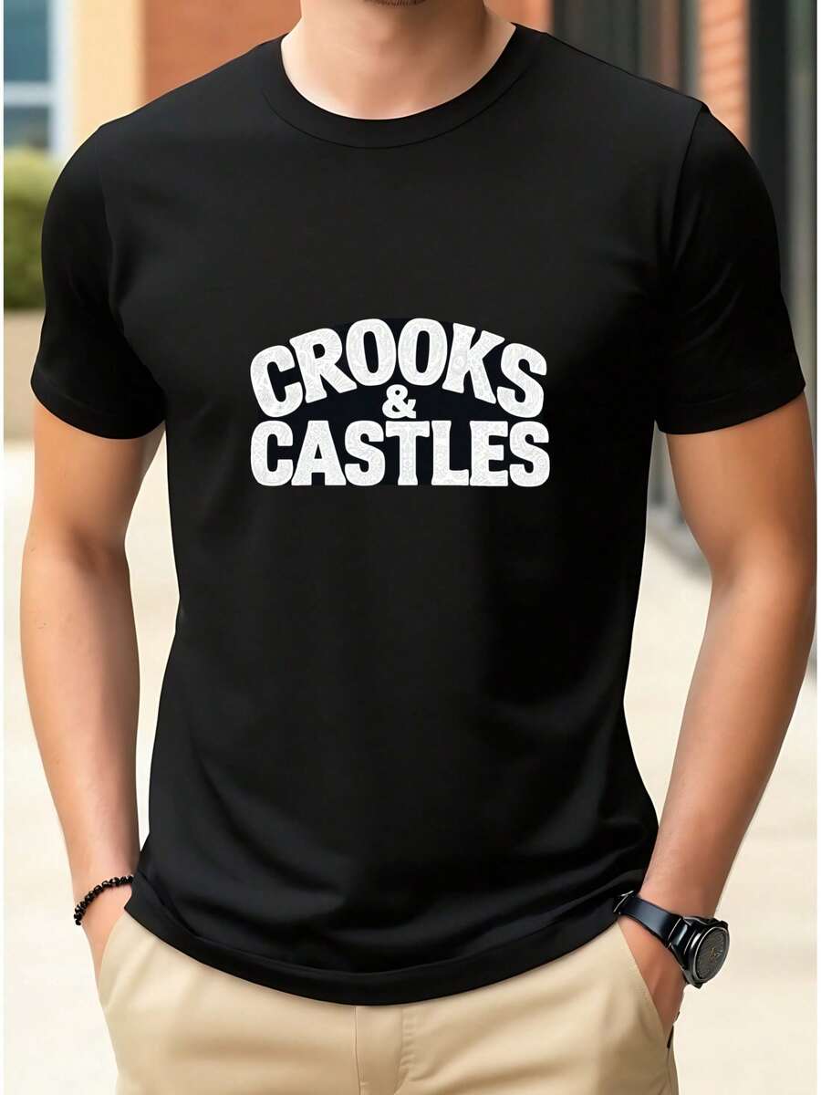Men's Black-Shirt With White G - Casual Short Sleeve Tee Shirt Graphic Tees Men Crop Tops Tee Art Outfits Men-Shirt - 黑色 1pcs MEN2 - 查看 1