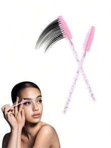 100pcs Disposable Mascara Wands, Crystal Eyebrow Brush (Suitable For Eyelash Extensions), Pink Eyelash Brush (With Storage Box), Eyebrow Brush, Eyeshadow Brush, Spiral Brush - Multicolor - View 6