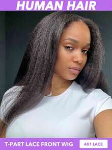 Yaki Straight Natural Black Hair Wigs For Black Women Lace Front Wigs T Part Lace Wigs Kinky Straight Wigs Human Hair Lace Front Wigs 4X1 T Part Lace Front Wigs 8-30 Inch