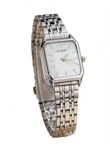 1pc/Set Stylish Rectangular Dial Stainless Steel Strap Quartz Watch, Suitable For Birthday Gift, Halloween, Year-End Promotion, Singles Day For Teenagers - Silver - View 6