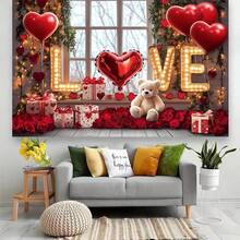 1 件装，情人节摄影背景，红玫瑰爱心砖墙泰迪熊商店背景，婚礼新娘送礼会照相亭影棚道具用品派对装饰横幅 - 多色10 - 查看 7