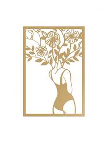 1 pieza Decoración de pared de hierro forjado inspirada en flores y el océano, estilo artístico para la sala de estar, artesanía precisa, minimalismo nórdico, línea de arte abstracto delicado con combinación floral, figura decorativa para el hogar - Multicolor - Ver 5