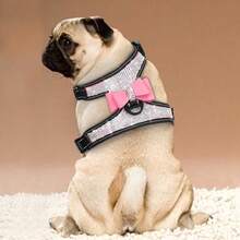 1pc Reflective Pink Korean Plush Rhinestone Dog Harness, Adjustable Size, Breathable, Red & Black Color - Pink - View 9