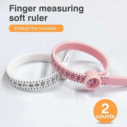 2 Counts Ring Sizer Measuring Tool, Sizes 1-17 US Rings, Reusable Finger Sizer Belt With Magnified Glass Pink & White