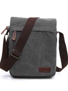 1个复古帆布单肩斜挎包，男士新款时尚便携户外邮差包，休闲旅行斜挎包，男女通用，底部可扩展拉链设计，可调节肩带 - 彩色 - 查看 17