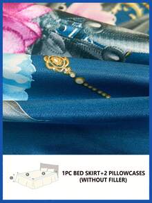 3pcs Soft & Cool Fabric + European Floral Print Bedding Set (1pc Bed Skirt + 1/2pc Pillowcase, Pillow Not Included), Moisture-Wicking, Breathable, Wrinkle-Resistant, Quiet, Suitable For All Seasons, Exquisite Printing, Fashionable & Elegant, Applicable For Bedroom And Hotel - Rich Life - View 8