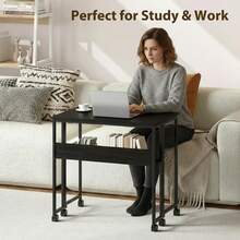 Huisuilinss Folding Desk,Small Rolling Desk With Wheels,Foldable Computer Desk With Storage Shelf,Laptop Cart Table,Sofa Table,Portable Home Office Desk For Small Space Study Writing,Easy To Fold - negro - Ver 2