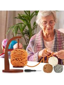 Magnetic Rotating Wooden Yarn Holder – Tangle-Free Spinner Stand For Knitting & Crochet - 木材顏色 - 查看 2