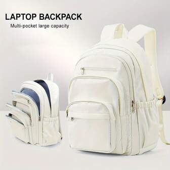 1个纯色多口袋涤纶背包，多隔层设计，大容量，可调节肩带，拉链封口，涤纶内衬，适合通勤、日常使用，也是返校礼物的好选择。