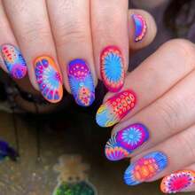 High Sense Exquisite   Color Smudge Bizarre Style Short Oval Matte Fashion Wear Nail Art 24 Pieces - 藍色 - 查看 1