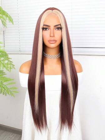 4x2 U型蕾丝假发，28英寸长直发，绿色/浅红色/黑色/多色可选，女士合成假发 - 耐热纤维，中分，全头假发，适合派对、角色扮演、圣帕特里克节、日常佩戴、家庭聚会、节日、派对、装扮、情人节等场合。