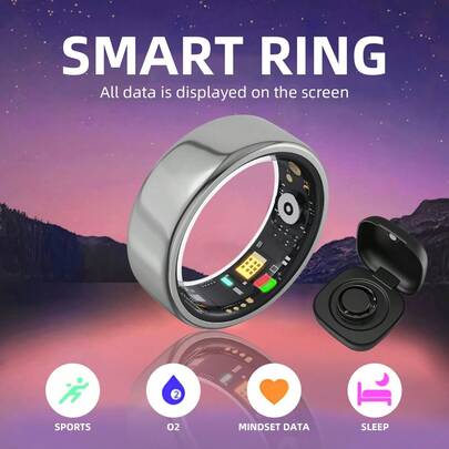 SIMSONLAB Bague connectée avec étui de chargement, moniteur de santé, suivi de la forme physique, des pas, de la distance, des calories, du sommeil, des sports et prend en charge le contrôle de la caméra à distance