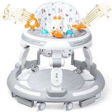 Safety-Enhanced 4-In-1 Grow-With-Me Baby Walker & Play Center - Adjustable 8 Heights, Anti-Tip Base, 8 Silent Brake Wheels + Foldable Frame (Learning, Snack Seat, ) - Rabbit Pattern - View 3