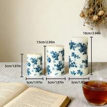 1/3支白色圆柱形蜡烛，蓝色印花，直径1.96英寸，长度最长3.93英寸，装饰蜡烛套装，蜡烛装饰，送给女朋友、女性的礼物，情人节礼物，家居装饰 - 彩色 - 查看 13