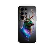 1PC Phone Case ,  Deer Galaxy Moon Stars Night , Stylish Phone Case, Phone Decoration, All-around Lens Protection, Creative Small Gift, Funny Gift for Boys and Girls - Negro - Ver 7
