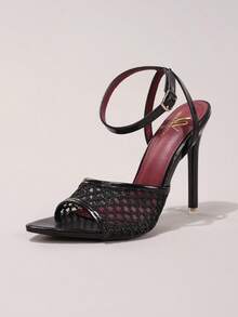 Modische schwarze Spitzen-High-Heel-Sandalen, sexy Spitzenschuhe mit offenem Zehenbereich für Party und Abend, Stilettos mit super hohen Absätzen für Frauen, Frühlings- und Sommeroutfits - Schwarz - Übersicht 16