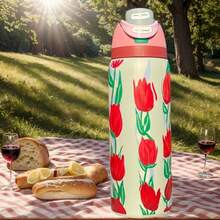 32oz Travel-Sized Water Bottle With Handle And Flip-Top Straw - Fits In Cup Holder, Leak-Proof And Insulated - Reusable, Made Of Stainless Steel - Cartoon Design - A Perfect Gift For Both Men And Women. - Đỏ - Xem 2