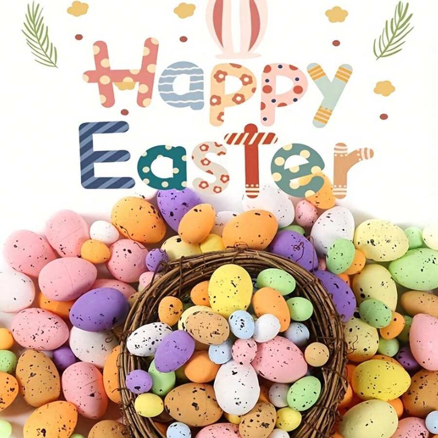 Classic Easter Egg Decorations - Rattan Wreath - Plastic Foam Eggs For DIY Crafts, Wreaths, Speckled Eggs Design - Various Sizes Suitable For Easter Holiday Decor, No Electricity Required - Easter Egg Wreath In Multiple Colors - View 1