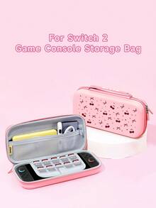 1个粉色爱心樱桃图案保护壳/保护套，兼容Switch 2 (2025)、Switch NS、Switch OLED、Switch Lite，Switch 2/Switch配件，全套包含收纳袋，Switch玩家的最佳礼物 - 彩色 - View 2
