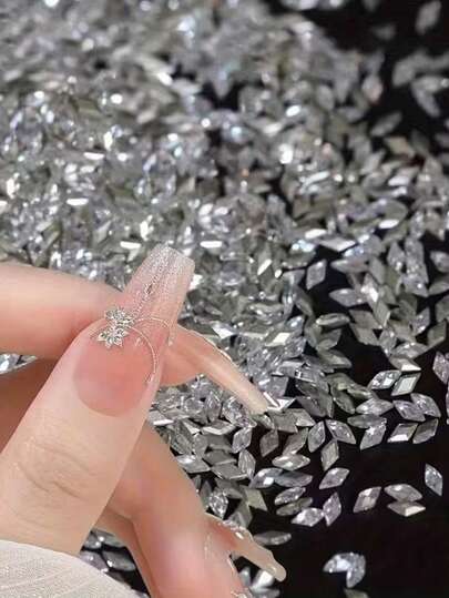 50 piezas Mini diamantes con forma irregular de zirconia cúbica con fondo plano, pequeños copos de nieve de zirconia a granel, decoraciones brillantes con forma de espiga de trigo