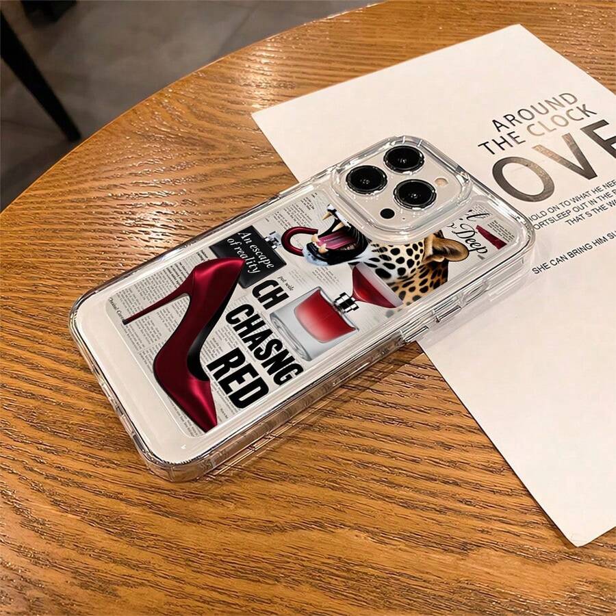 Funda para teléfono con estampado de leopardo rojo, diseño transparente a prueba de golpes e incluye un anillo protector de lente independiente. Compatible con iPhone 16/16 Pro/16 Plus/16 Pro Max/15/14/13/12/11/Pro/Max. Funda protectora de TPU suave con cobertura total y anticaídas. - transparente - Ver 1