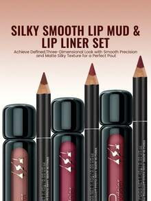 Pudaier Matte Lip Liner & Lip Gloss Set - Lip Liner And Lip Gloss Set, Long-Lasting And Waterproof, Velvet Texture, Available In Nude And Plum Colors, Suitable For Daily And Holiday Makeup | Perfect Combination, Creates Flawless Lip Makeup, Non-Stick Formula - 01+01 - 查看 3