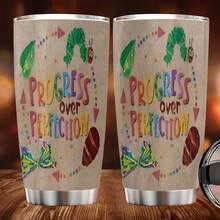 20oz 304 Stainless Steel Tumbler With Straw Lid - Double-Wall Vacuum Insulated Cup Hot & Cold Drinks, Spill-Proof Lid, Motivational "Progress Over Perfection" Design With Caterpillars & Butterflies, All-Season Use, Durable & Stylish Home, Office, Gym, Travel - Ideal , Gym Bottle, Office Drinkware, Drinkware, Inspirational Quote, Highquality Construction, Reusable Drinkware, Fitness Enthusiasts, Office Workers - 黑色5 - 查看 6