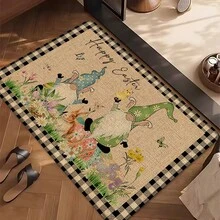 1pc Hello Spring Pattern Printed Linen Kitchen Rug, Carpet, Mat, Bathroom Mat, Doormat, 3D Printed Rectangle, Suitable For Living Room, Bedroom, Hallway, Bathroom, Laundry Room - Polyester Carpet, Indoor Outdoor Home Decor - Multicolor - View 2