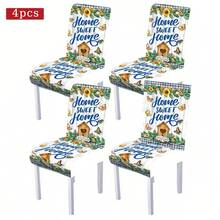 1/4/5/6/7/36pcs Spring & Summer Series Faux Distressed White Wood Grain Board, Paired With Blue & White Plaid Trim, Sunflower, Butterfly & Bird House Print Chair Cover/Seat Cushion Set, Suitable For Indoor Home, Dining Room, Hotel, Ideal For Modern Daily Decor. Tablecloth Fits Square Dining Table, Elastic Chair Cover Is Washable. - Multicolor - View 18