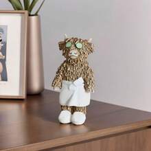 Highlands Cow Figurine With Cucumber Eyes, Collectible Room Decor, Unique Indoor/Outdoor Home Accent, Quirky Gift For Party & Display, Textured Details, Christmas Decoration, Thanksgiving Perfect Choice, Funny Birthday Present - Multicolor - View 4