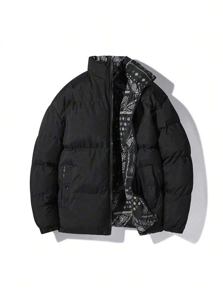 Abrigo de invierno para hombre de doble cara, Abrigo acolchado Reversible y grueso, Abrigo acolchado alternativo para 2025 de invierno - Negro - Ver 1