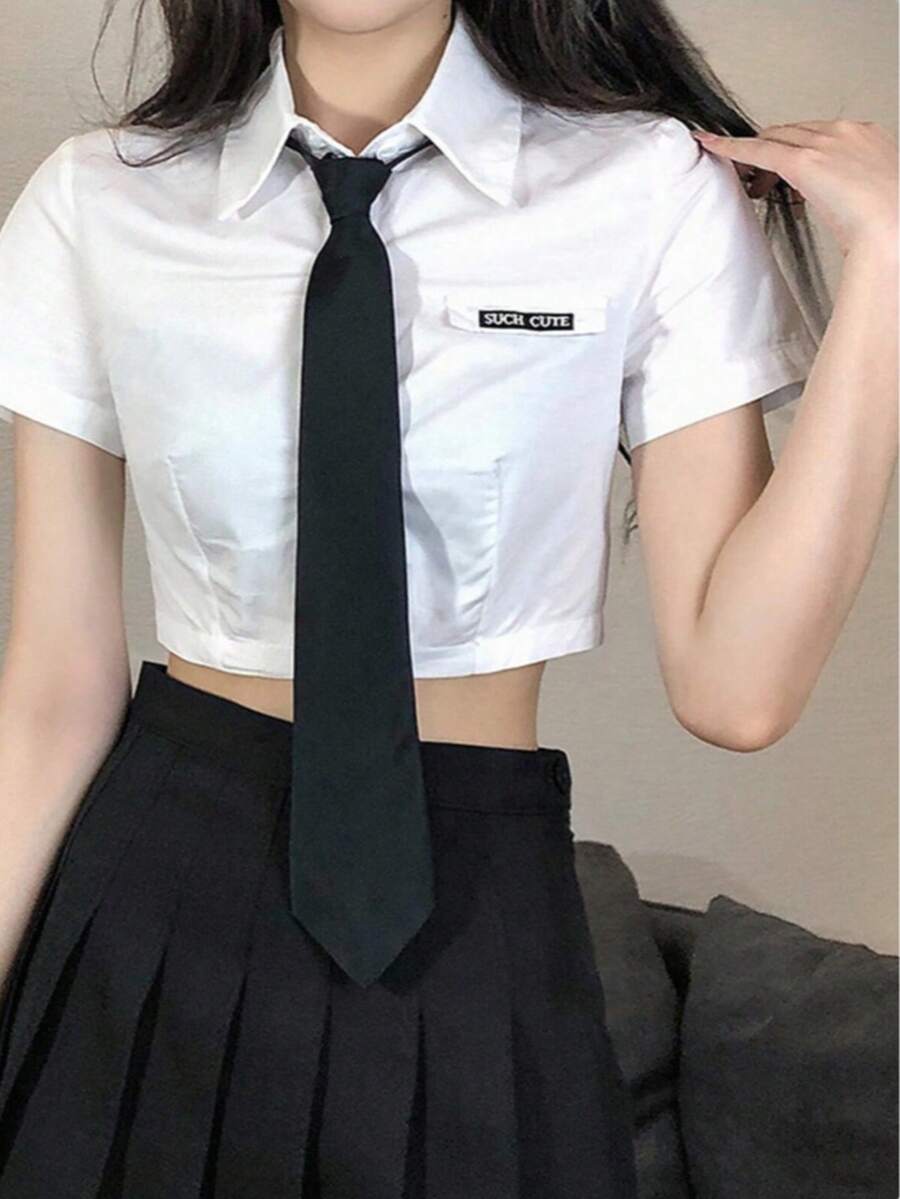 1 Stück Damen Krawatte, koreanischer/japanischer Stil, Lässig, geeignet als Schuluniform Accessoire - Schwarz - Übersicht 1