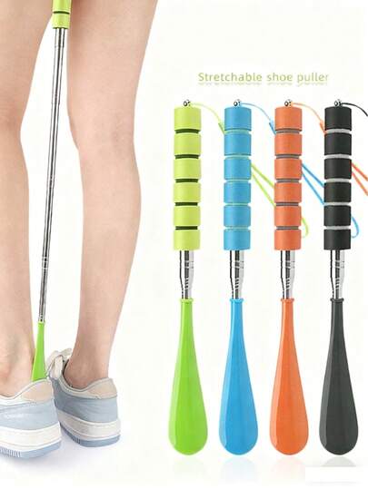 1pc Adjustable Telescopic Shoe Horn - Ergonomic Plastic Shoe Horn With Stainless Steel Handle, Assistive Tool For Elderly And Mobility Impaired, Back To School Supplies
