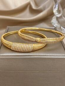 Juego de joyas de acero inoxidable chapado en oro de 18K para mujeres, incluye pulsera y brazalete, piedras de circonita, apilable, regalos para mamá, Navidad, Acción de Gracias, Halloween, boda, aniversario, Día de San Valentín, estilo bohemio, uso diario y para fiestas - Multicolor - Ver 1