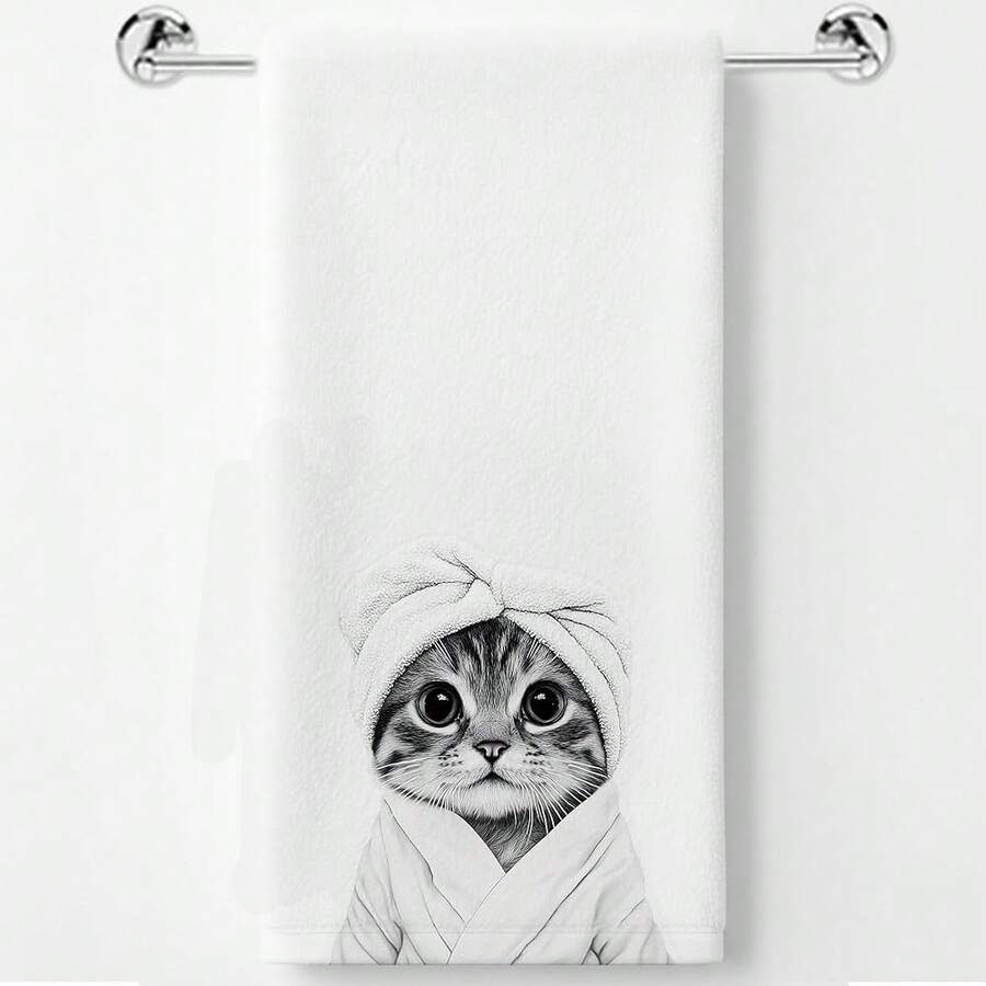 Adorable Cat Lover Gifts Hand Towels–Upgraded Fabric, Cute Cat Hand Towels For Bathroom Washroom Restroom Decor, Cats Gifts For Women, 16x24 Inch - 升級版棉毛巾-Cat03 - 查看 1