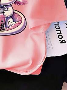 少女卡通印花宽松圆领短袖T恤 - 粉色 - 查看 5