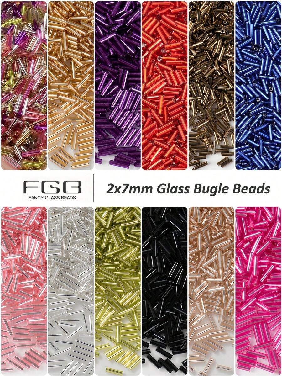 30gram Approx.900pcs Glass Bugle Beads,10 Colors Bugle Beads 1.8x6.8mm Glass Tube Beads Transparent Tube Seed Beads Bugle Spacer Beads For Earring Bracelet Necklace Jewelry DIY Craft Making