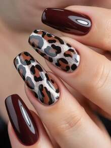 24pcs Leopard Print Nail Stickers, Nail Art Supplies, Gothic Style Nails, Silver Nails, Solid Color Nails - Silver - View 8