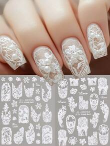 优雅蕾丝美甲贴纸套装 - 包括黑色3D立体、黑白箔片和白色镂空巴洛克设计，超薄纹理贴纸，适用于新娘、节日和DIY美甲，1/2片装。 - 彩色 - 查看 12