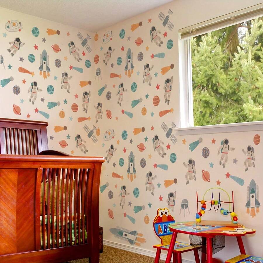 Cosmic Space Rockets Wall Stickers Galaxy Astronaut Planet Stars Space Objects Wall Decals For Bedroom Playroom Bathroom Home Wall Decor - Multicolor - View 1