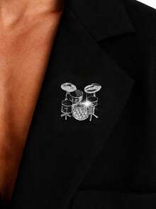 1pc Men's New Drum Brooch Alloy Rhinestone Musical Instrument Brooch, Versatile Suit Accessory - Multicolor - View 5
