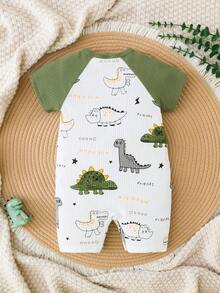 Bộ áo liền quần cho bé sơ sinh tay raglan, cài cúc phía trước, chất liệu cotton mềm mại, in hình khủng long dễ thương (có thể truy xuất nguồn gốc) - Nhiều màu - Xem 2