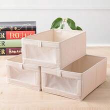 1 pieza/2 piezas/3 piezas/4 piezas/5 piezas Caja de almacenamiento plegable de algodón y lino, con tablero de PP reforzado por todos lados, organizador de estilo cajón lavable - Multicolor - Ver 3