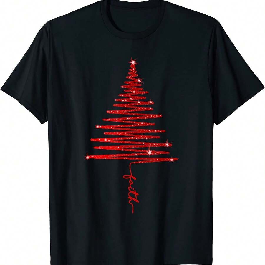 Camiseta de la Uni Gráfica Imprimida con Tinta de Árbol Cistmas de la Fe Roja - Negro - Ver 1