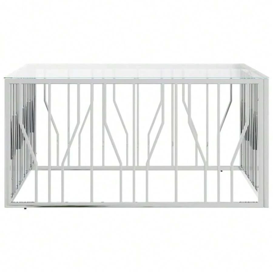 vidaXL Table basse 100x100x50 cm acier inoxydable et verre - Argent - Voir 1