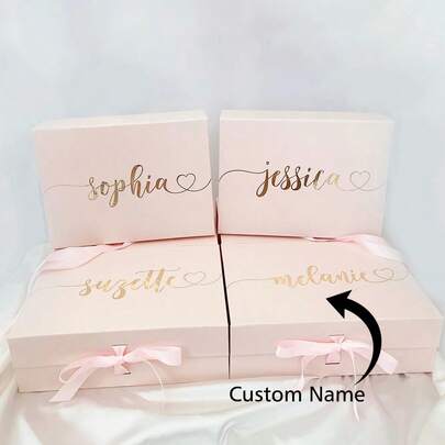 1pc Customizable Holiday Gift Box With Ribbon, Available In Black, White, Pink For Bridesmaids, Bachelorette Party Decorations, Birthday Gifts, Housewarming Presents Adorable, Colorful Custom, Unique Ideal Gifts For Her Friends, Son, Daughter, School Students, Workers, Youth For Anniversaries, For Valentine's Day, For Day, For Housewarming School, Home, Xmas Decoration, High-Quality,Chic Design