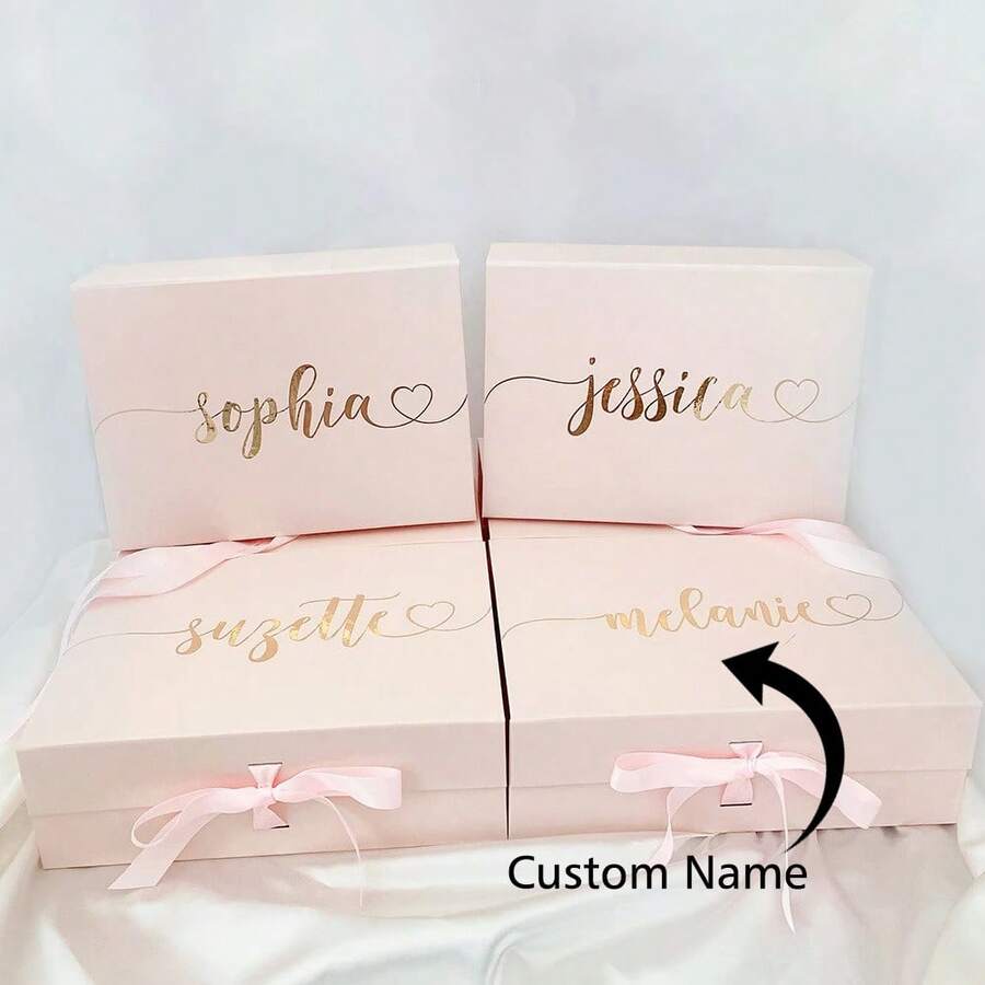 1pc Customized Ribbon Holiday Gift Box, Black, White, Pink Wedding Bridesmaid Gift Box, Bachelorette Party Decoration, Birthday Gift Box, Housewarming Home Gift Box, Personalized Gift - Multicolor - View 1
